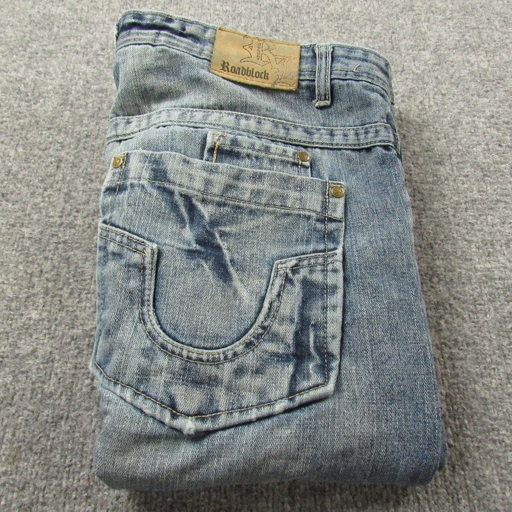 Roadblock Denim Shorts Mens 40 Blue Jean Baggy Loose‎ Fit Distressed Y2K Hip Hop
